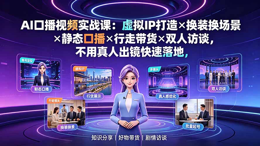 AI口播视频实战课：虚拟IP打造×换装换场景×静态口播×行走带货×双人访谈，不用真人出镜快速落地-悟思笔记，一个低调的学习营。