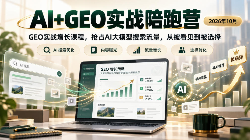 AI+GEO实战陪跑营2026年10月，GEO实战增长课程，抢占AI大模型搜索流量，从被看见到被选择-悟思笔记，一个低调的学习营。