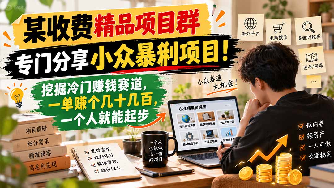 某收费精品项目群，专门分享小众暴俐项目！挖掘冷门赚钱赛道，一单赚个几十几百，一个人就能起步-悟思笔记，一个低调的学习营。