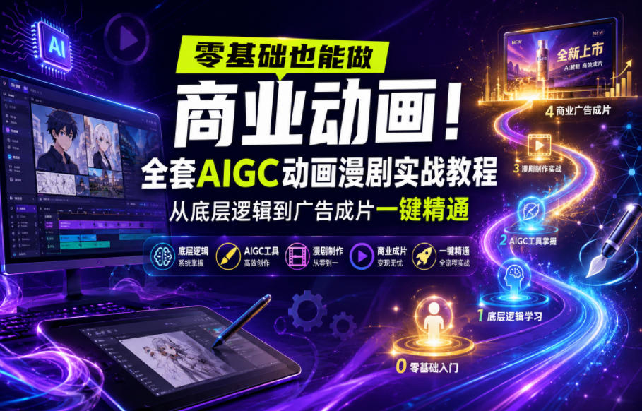 零基础也能做商业动画！全套AIGC动画漫剧实战教程，从底层逻辑到广告成片一键精通-悟思笔记，一个低调的学习营。