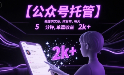 【公众号托管 】我提供文章，你发布，每天5分钟，单篇收益2k+【揭秘】-悟思笔记，一个低调的学习营。