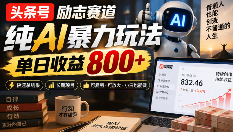 头条号励志赛道，纯AI暴力玩法，单日收益800+，快速拿结果，长期项目-悟思笔记，一个低调的学习营。