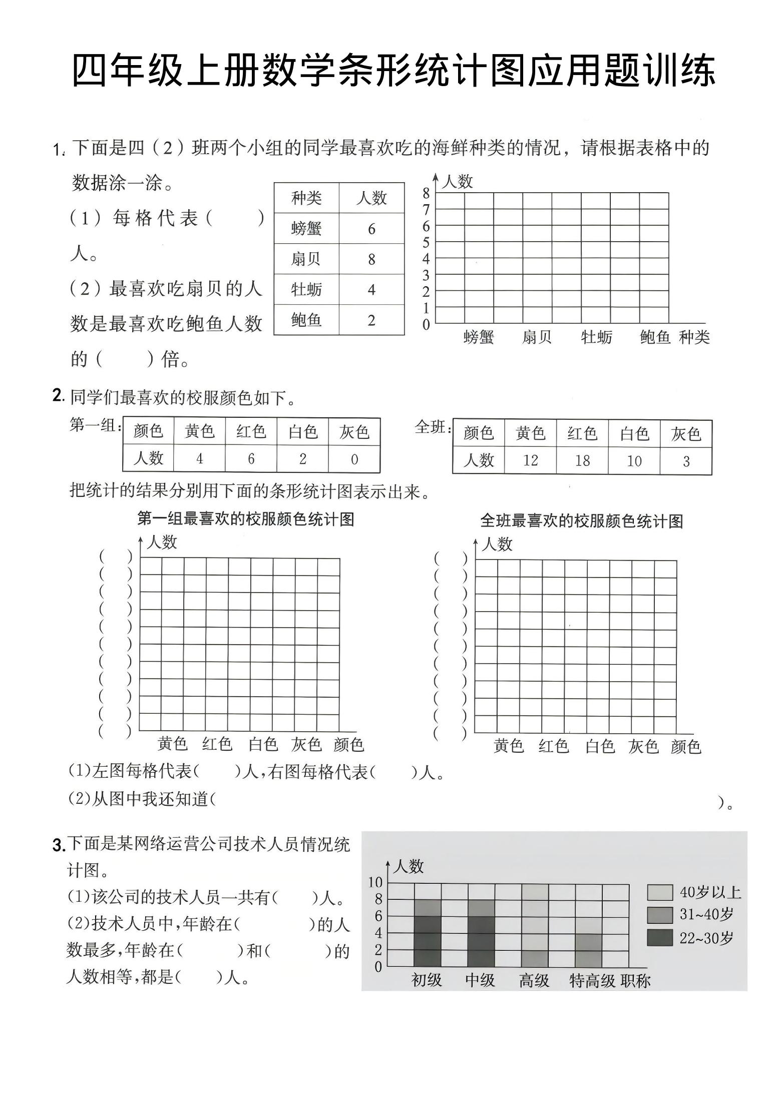 四年级上数学条形统计图应用题训练-悟思笔记，一个低调的学习营。