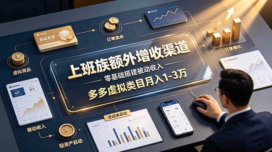上班族额外增收渠道，零基础搭建被动收入，多多虚拟类目月入 1-3 万-悟思笔记，一个低调的学习营。