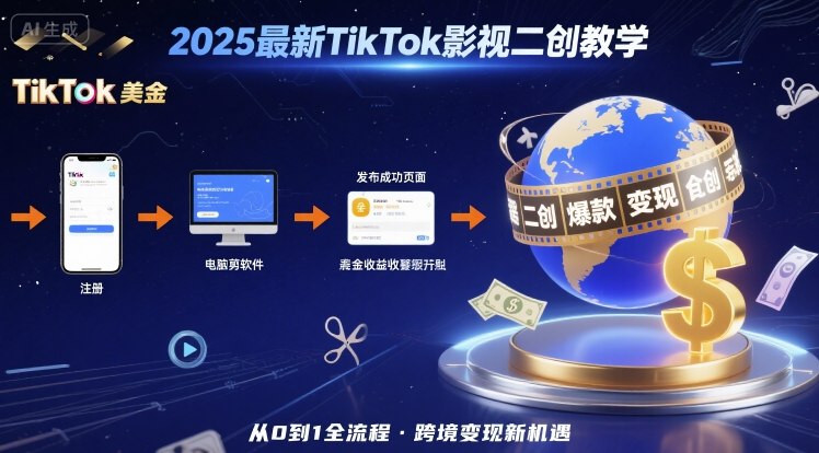 2025年最新TikTok影视二创教学，从注册到发布撸美金全流程，跨境变现新机遇-悟思笔记，一个低调的学习营。