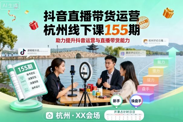 抖音直播带货运营杭州线下课155期，助力提升抖音运营与直播带货能力-悟思笔记，一个低调的学习营。