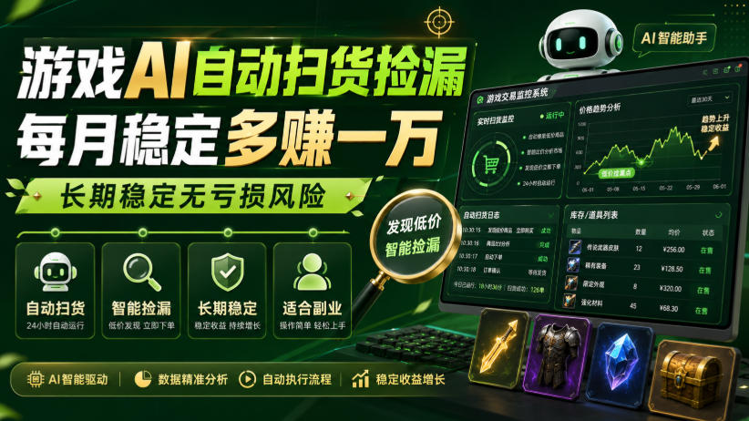 游戏AI自动扫货捡漏，每月稳定多賺1W，长期稳定无亏损风险！【揭秘】-悟思笔记，一个低调的学习营。