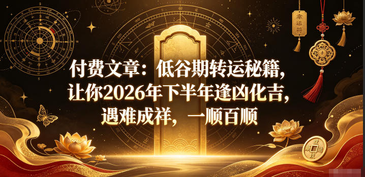 付费文章：低谷期转运秘籍，让你2026年下半年逢凶化吉，遇难成祥，一顺百顺-悟思笔记，一个低调的学习营。