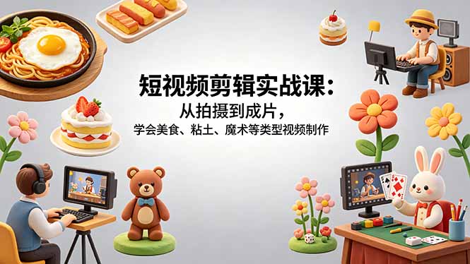 短视频剪辑实战课：从拍摄到成片，学会美食、粘土、魔术等类型视频制作-悟思笔记，一个低调的学习营。