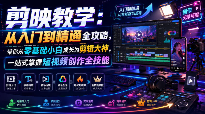 剪映教学：从入门到精通全攻略，带你从零基础小白成长为剪辑大神，一站式掌握短视频创作全技能-悟思笔记，一个低调的学习营。