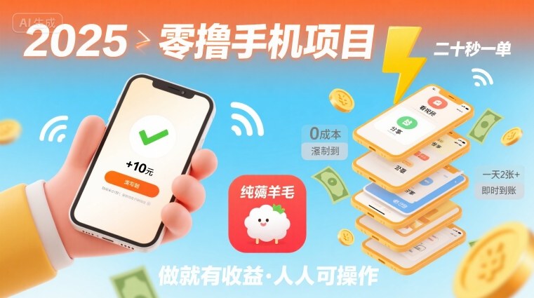 2025年零撸手机项目，二十秒一单，纯薅羊毛 一天2张+做就有-悟思笔记，一个低调的学习营。