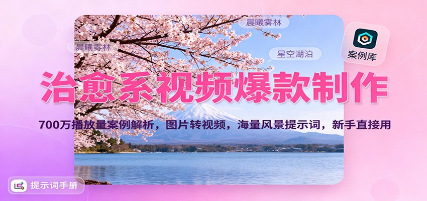 治愈系视频爆款制作，700万播放量案例解析，图片转视频，海量风景提示词，新手直接用-悟思笔记，一个低调的学习营。