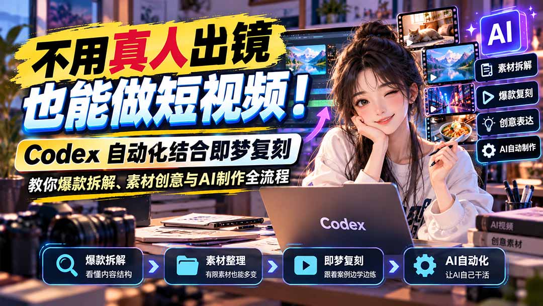 不用真人出镜也能做短视频！Codex自动化结合即梦复刻，教你爆款拆解、素材创意与AI制作全流程-悟思笔记，一个低调的学习营。