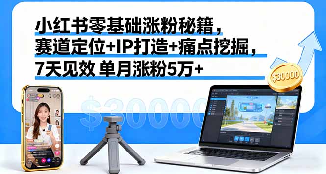 小红书零基础涨粉秘籍，赛道定位+IP打造+痛点挖掘，7天见效 单月涨粉5万+-悟思笔记，一个低调的学习营。