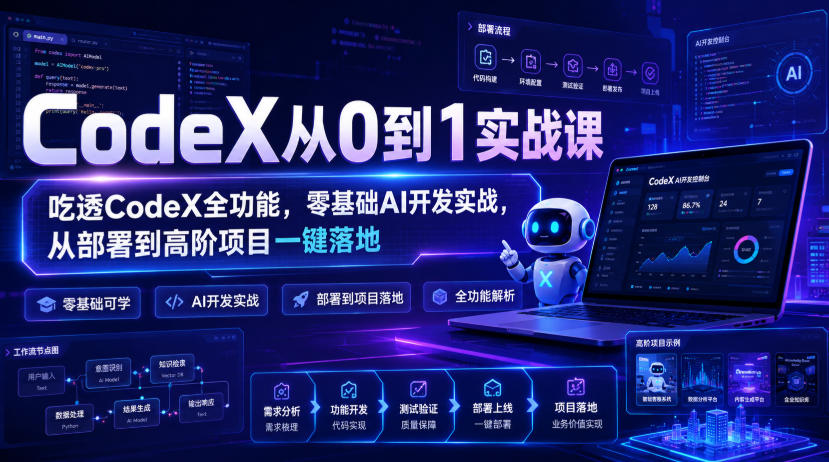 CodeX从0到1实战课，吃透CodeX全功能，零基础AI开发实战，从部署到高阶项目一键落地-悟思笔记，一个低调的学习营。