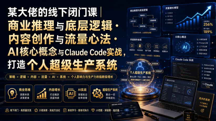 某大佬的线下闭门课｜商业推理与底层逻辑・内容创作与流量心法・AI核心概念与Claude Code实战，打造个人超级生产系统【录音+图片】-悟思笔记，一个低调的学习营。