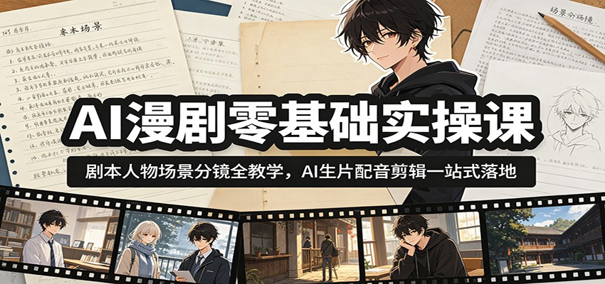 AI漫剧零基础实操课：剧本人物场景分镜全教学，AI生片配音剪辑一站式落地-悟思笔记，一个低调的学习营。