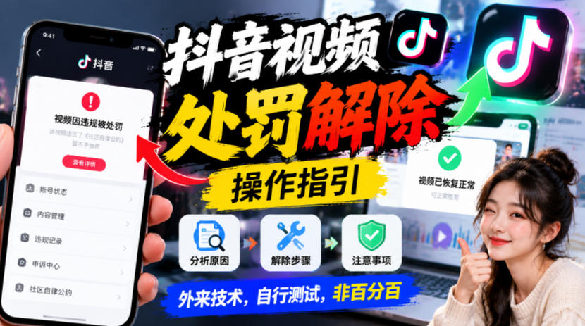 抖音视频处罚解除操作指引，外来技术，自行测试，非百分百-悟思笔记，一个低调的学习营。