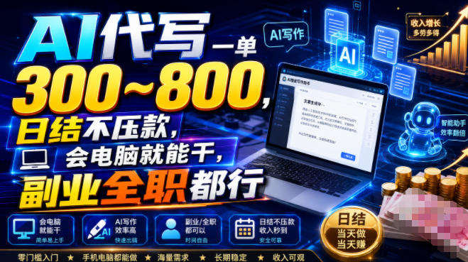 AI代写一单300~800，日结不压款，会电脑就能干，副业全职都行【揭秘】-悟思笔记，一个低调的学习营。