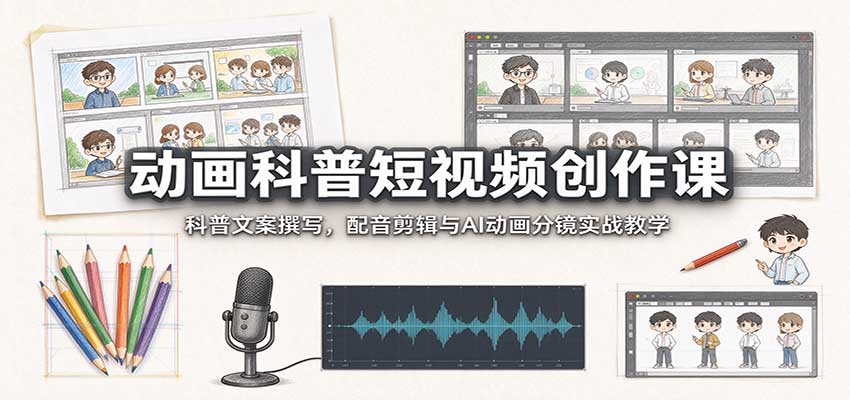 动画科普短视频创作课：科普文案撰写，配音剪辑与AI动画分镜实战教学-悟思笔记，一个低调的学习营。