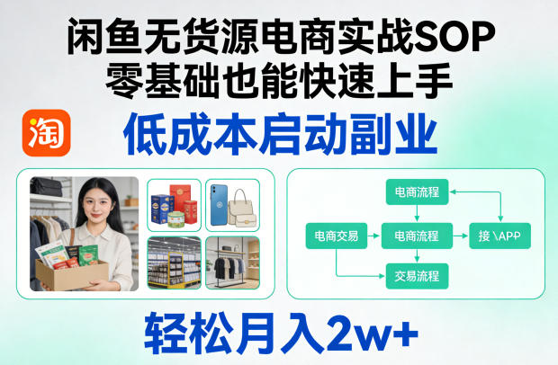 闲鱼无货源电商实战SOP，零基础也能快速上手，低成本启动副业，轻松月入2w+-悟思笔记，一个低调的学习营。