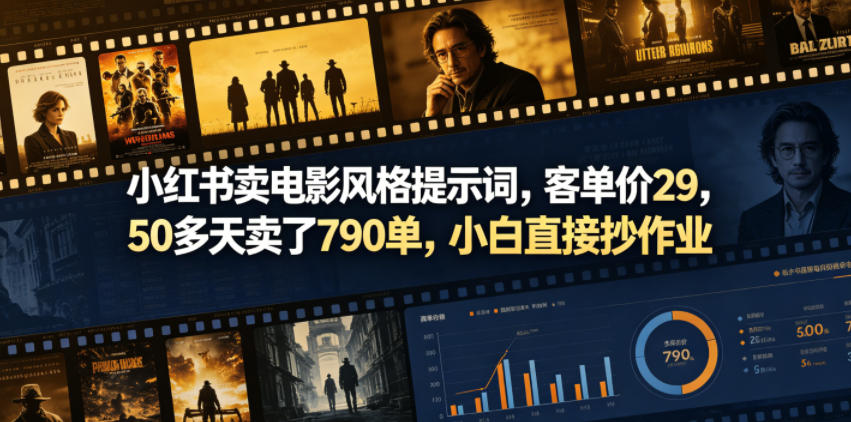 小红书卖电影风格提示词，客单价29，50多天卖了790单，小白直接抄作业！-悟思笔记，一个低调的学习营。