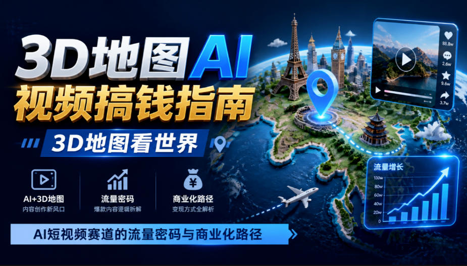 3D地图AI视频搞钱指南，3D地图看世界，AI短视频赛道的流量密码与商业化路径【文档】-悟思笔记，一个低调的学习营。