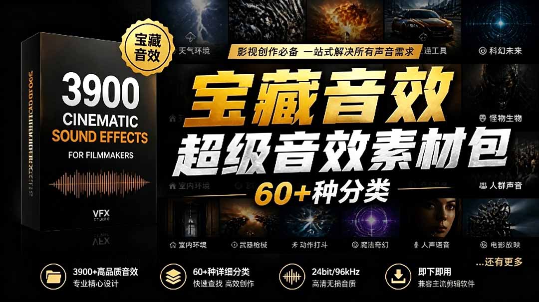 宝藏音效合集包！60+多种音效分类，共计3900个，分类清晰，全中文分类，高品质剪辑音效素材包-悟思笔记，一个低调的学习营。