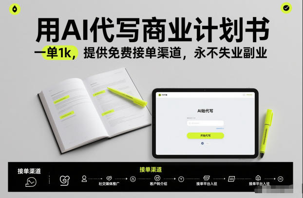 用AI代写商业计划书，一单1k，提供免费接单渠道，永不失业副业-悟思笔记，一个低调的学习营。