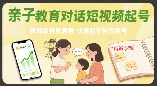 亲子教育对话短视频起号，保姆级拆解教程，快速起千粉万粉号-悟思笔记，一个低调的学习营。