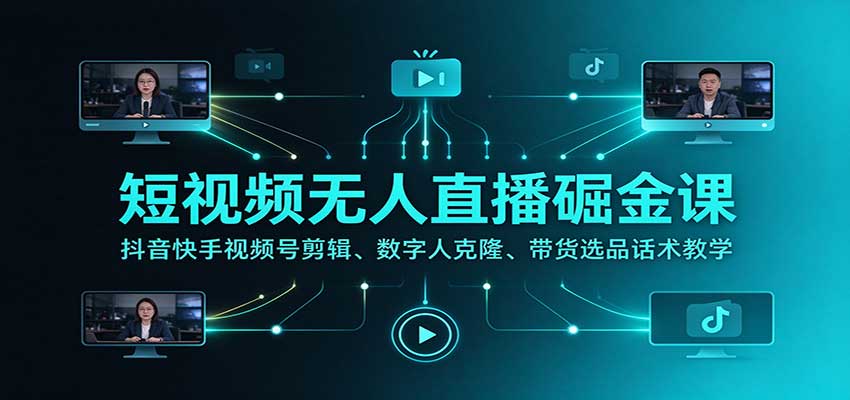 短视频无人直播掘金课：抖音快手视频号剪辑、数字人克隆、带货选品话术教学-悟思笔记，一个低调的学习营。