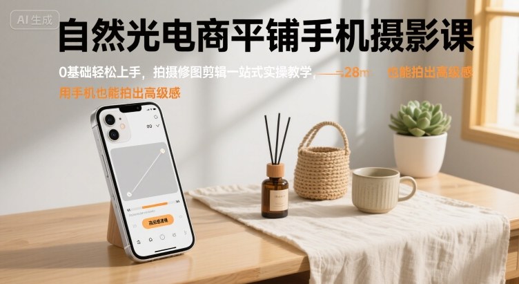 自然光电商平铺手机摄影课，0基础轻松上手，拍摄修图剪辑一站式实操教学，用手机也能拍出高级感-悟思笔记，一个低调的学习营。