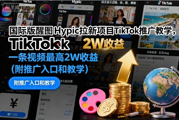 国际版醒图Hypic拉新项目TikTok推广教学，一条视频最高2W收益(附推广入口和教学)-悟思笔记，一个低调的学习营。