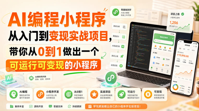 AI编程小程序从入门到变现实战项目，带你从0到1做出一个可运行可变现的小程序-悟思笔记，一个低调的学习营。