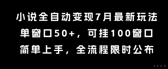 小说全自动变现7月玩法，单窗口50+，可挂100窗口，简单上手，全流程限时公布【揭秘】-悟思笔记，一个低调的学习营。