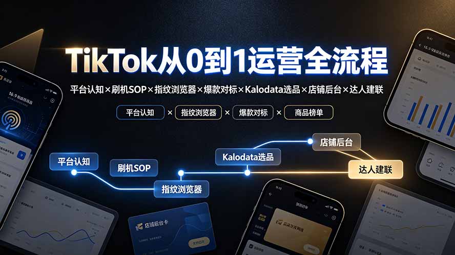TikTok从0到1运营全流程：平台认知×刷机SOP×指纹浏览器×爆款对标×Kalodata选品×店铺后台×达人建联-悟思笔记，一个低调的学习营。
