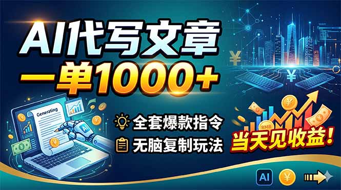 AI代写文章，一单1000+，全套爆款指令+无脑复制玩法，当天见收益！-悟思笔记，一个低调的学习营。