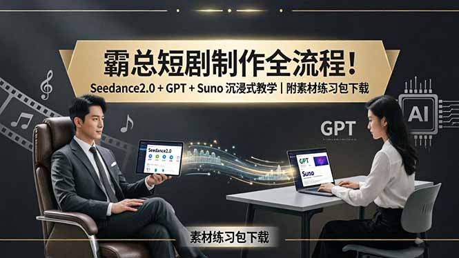 霸总短剧制作全流程！Seedance2.0 + GPT + Suno 沉浸式教学｜附素材练习包下载-悟思笔记，一个低调的学习营。