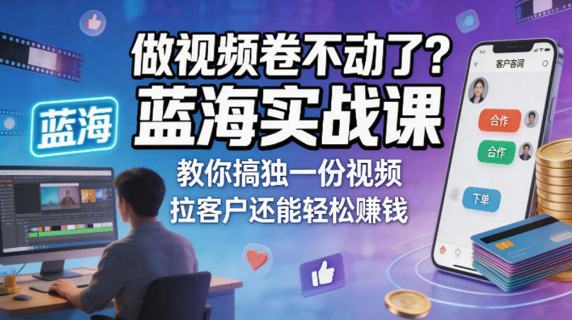 做视频卷不动了？蓝海实战课教你搞独一份视频，拉客户还能轻松賺钱！【原创双语字幕】-悟思笔记，一个低调的学习营。