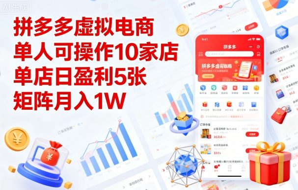 拼多多虚拟电商，单人可操作10家店，单店日盈利5张，矩阵月入1W+【揭秘】-悟思笔记，一个低调的学习营。