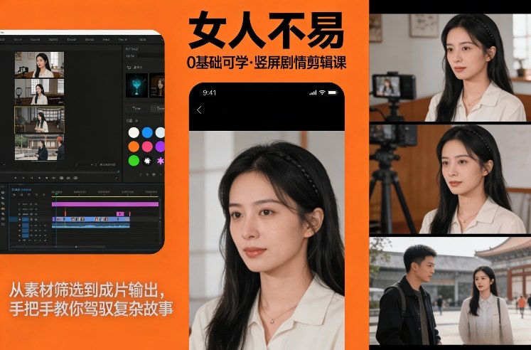 0基础可学！《女人不易》竖屏剧情剪辑课，从素材筛选到成片输出，手把手教你驾驭复杂故事-悟思笔记，一个低调的学习营。