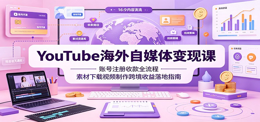 YouTube海外自媒体变现课：账号注册收款全流程，素材下载视频制作跨境收益落地指南-悟思笔记，一个低调的学习营。