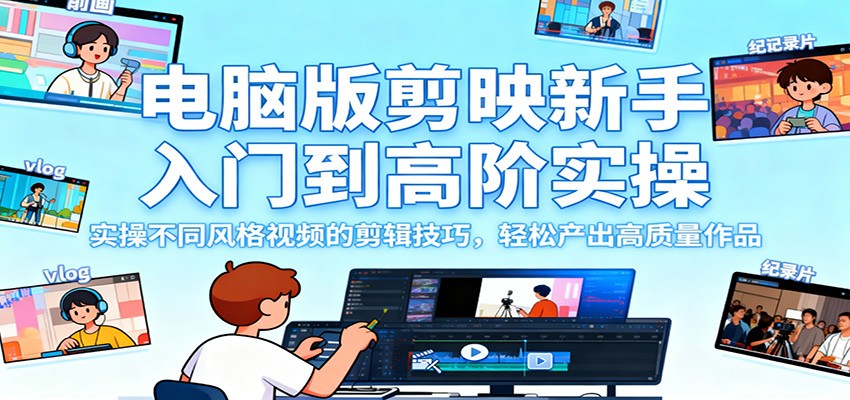 电脑版剪映新手入门到高阶实操，实操不同风格视频的剪辑技巧，轻松产出高质量作品-悟思笔记，一个低调的学习营。