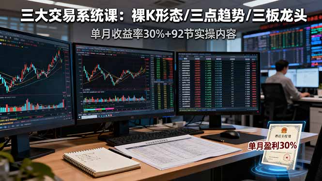 三大交易系统课：裸K形态/三点趋势/三板体系，单月收益率30%+92节实操内容-悟思笔记，一个低调的学习营。