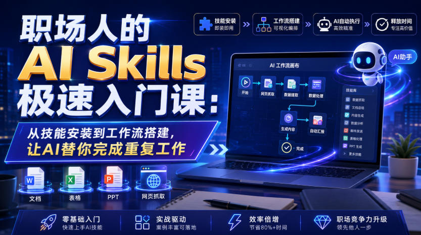 职场人的AI Skills极速入门课：从技能安装到工作流搭建，让AI替你完成重复工作-悟思笔记，一个低调的学习营。