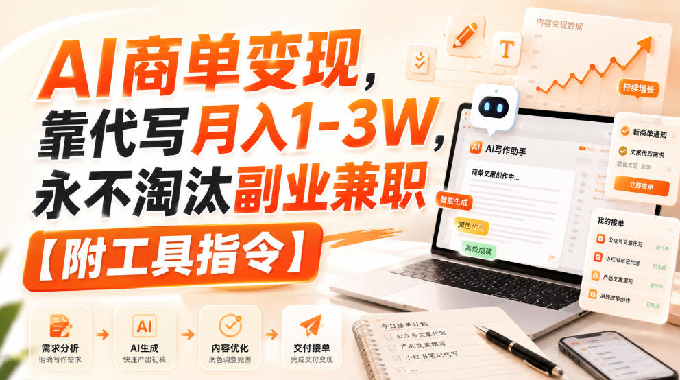 AI商单变现，靠代写月入1-3W，永不淘汰副业兼职【附工具指令】【揭秘】-悟思笔记，一个低调的学习营。