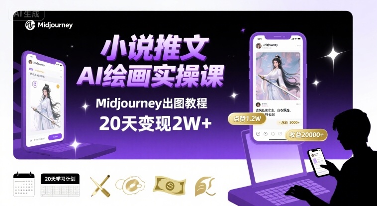 小说推文干货分享之AI绘画MJ出图实操课，用Midjourney做小说推文，20天挣2w-悟思笔记，一个低调的学习营。