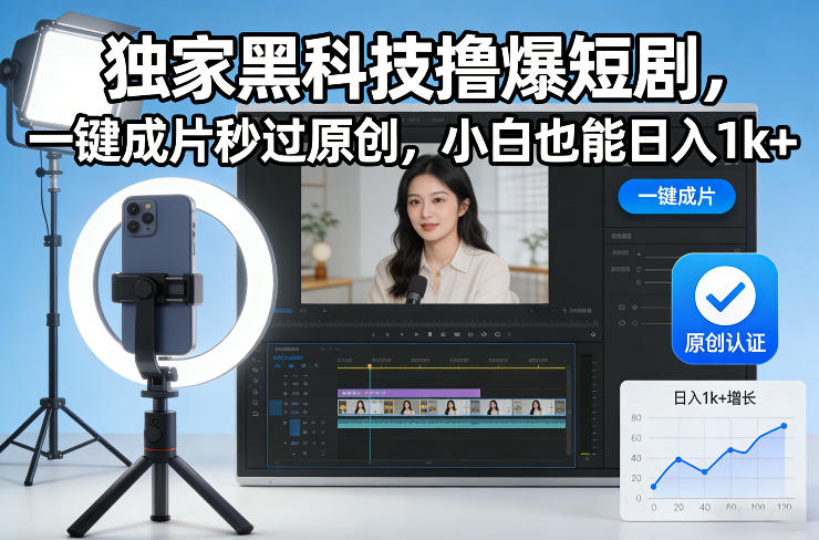 独家黑科技撸爆短剧，一键成片秒过原创，小白也能日入1k+【揭秘】-悟思笔记，一个低调的学习营。