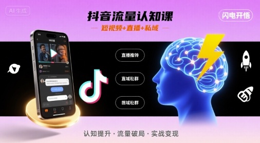 抖音流量认知课，短视频+直播+私域，认知提升，闪电开悟-悟思笔记，一个低调的学习营。