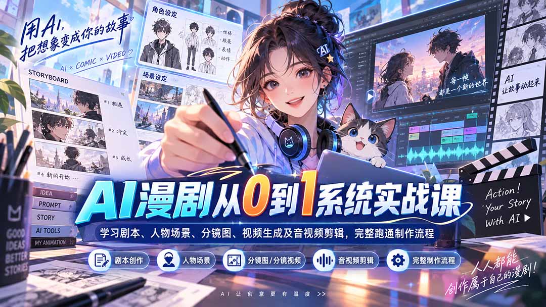 AI漫剧从0到1系统实战课：学习剧本、人物场景、分镜图、视频生成及音视频剪辑，完整跑通制作流程-悟思笔记，一个低调的学习营。